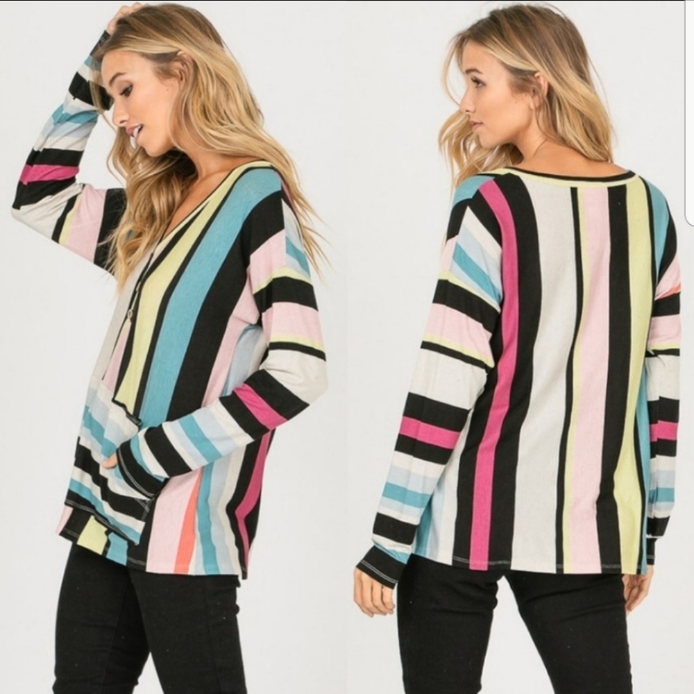 RELISTED Striped kangaroo pocket henley - Picture 2 of 3